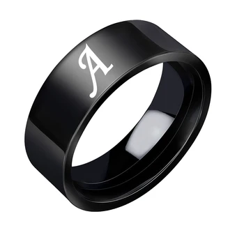 VYRIŠKI Juoda Raidė, Nerūdijančio Plieno Žiedas 26 Raidės Metalo Reguliuojama Anga Žiedas Inicialai Vyrų Grupė bižuterijos